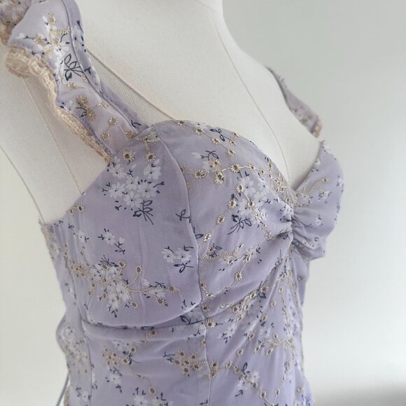 Lucy in the Sky Ruffle Strap Fit and Flare Mini Dress | Purple Floral | Size S - Picture 3 of 10